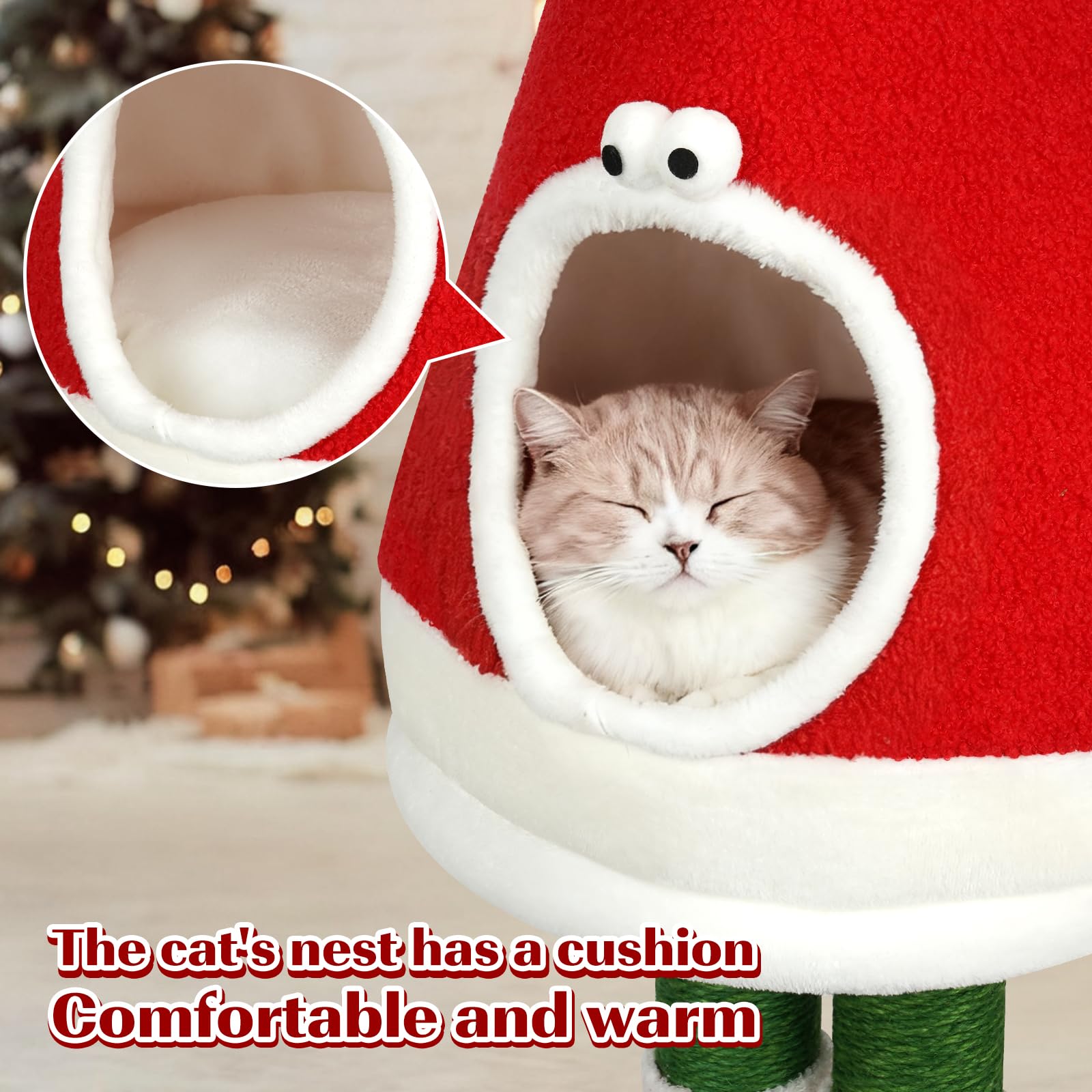 RAIN QUEEN Christmas decor cat tree doubles as a festive centerpiece and interactive toy.