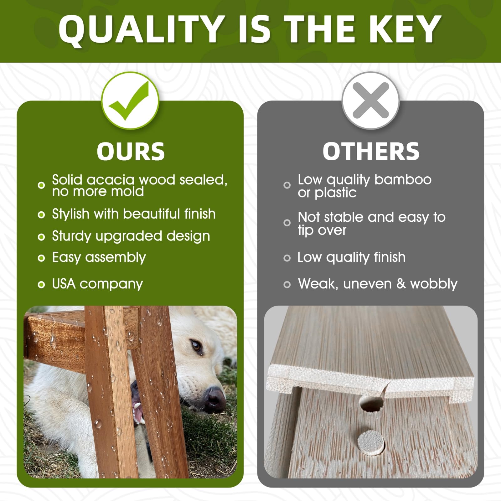 Rainbleland wooden finish image emphasizing moisture resistant surface for daily meals