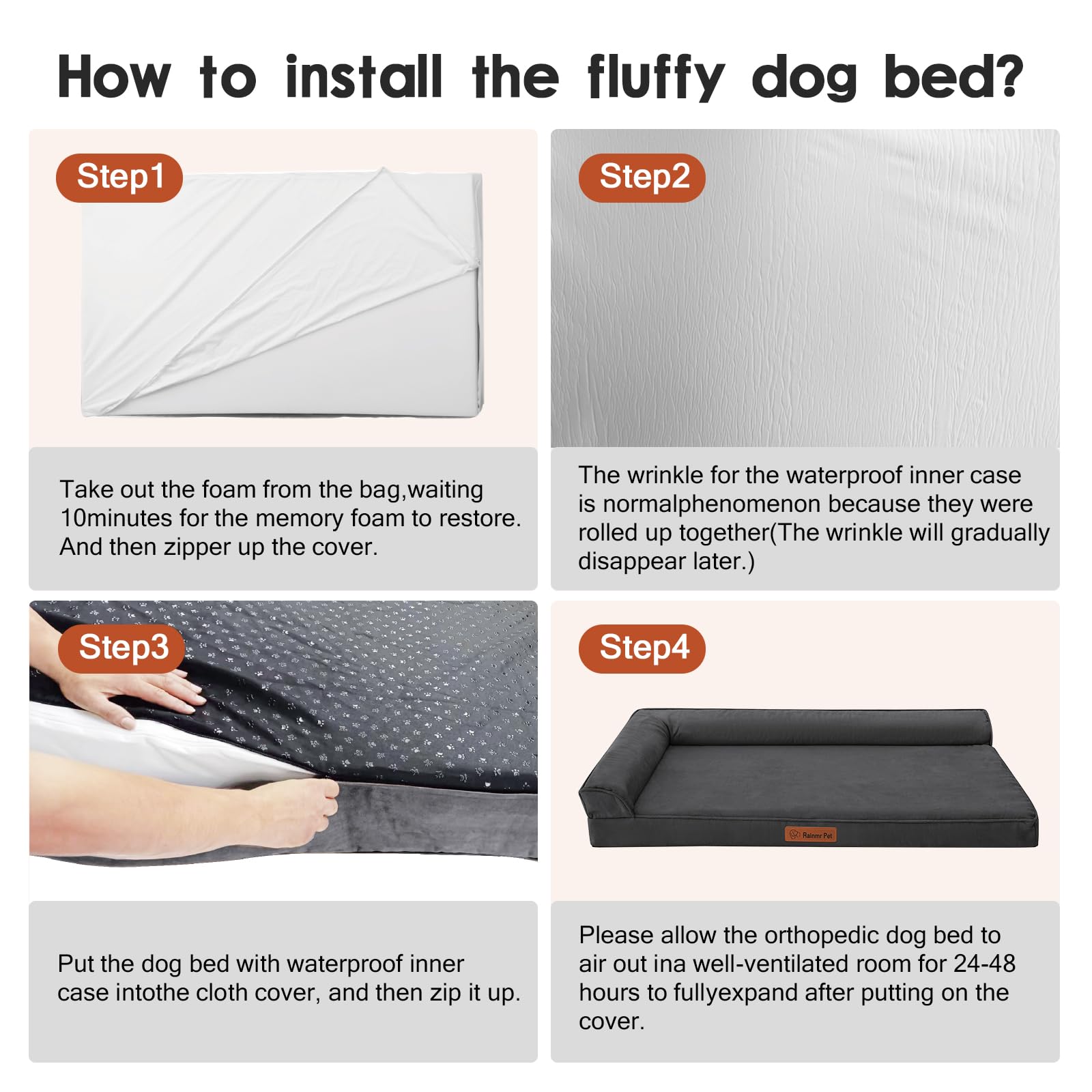 Rainmr orthopedic bed large size 44 by 32 inches fits big dogs