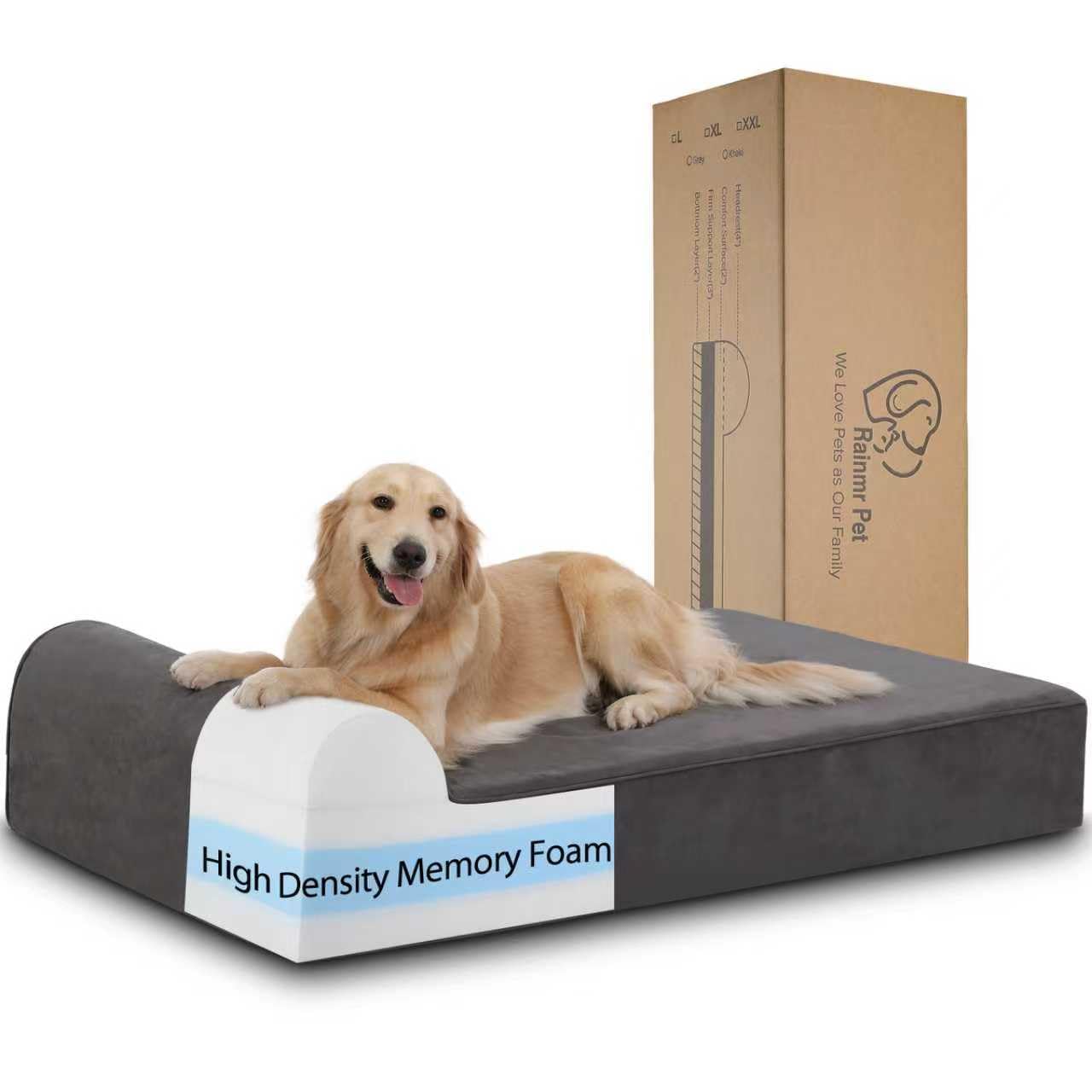 Rainmr Orthopedic Dog Bed side view shows ample space for large breeds and memory foam support