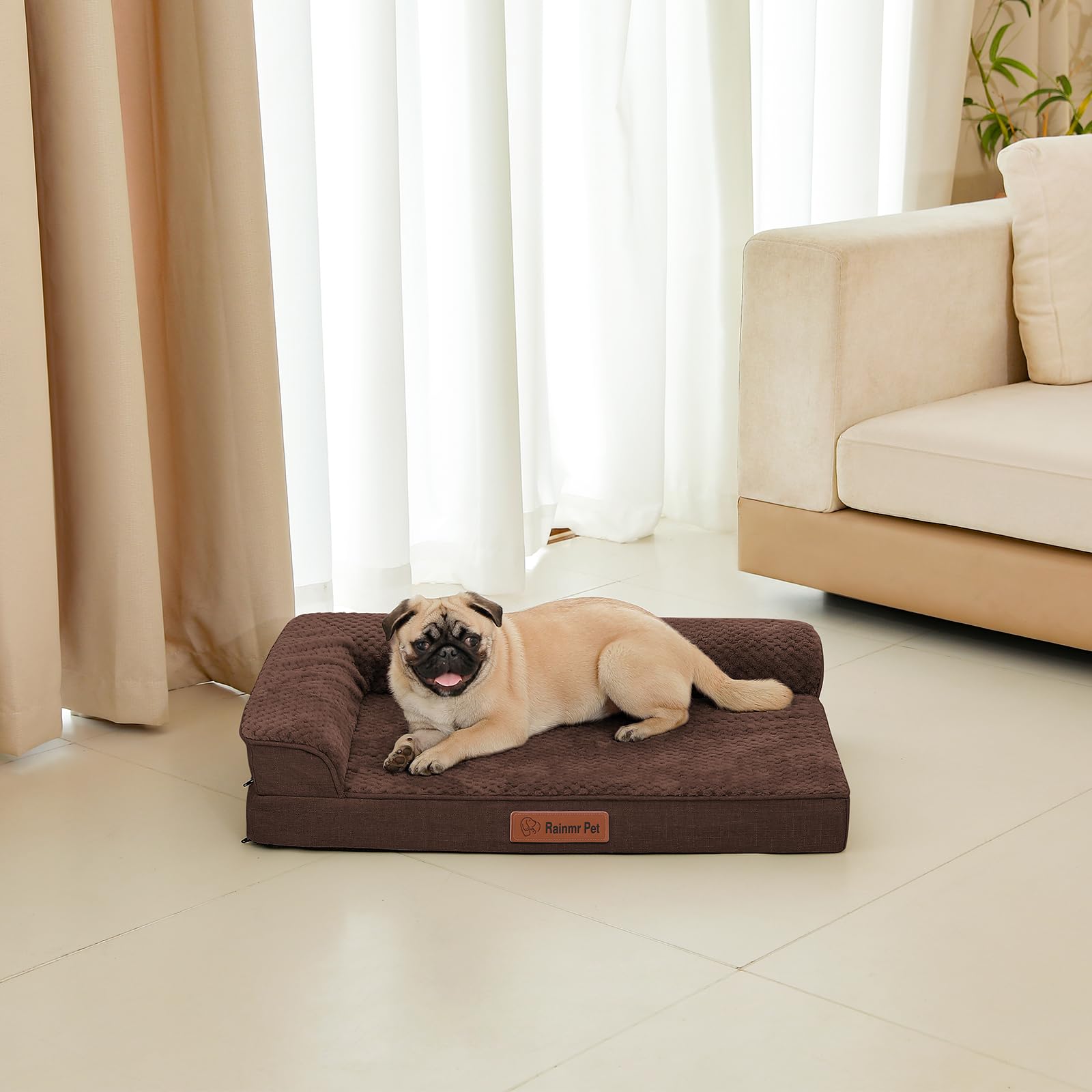 Rainmr orthopedic dog bed brown-grey colorway shown