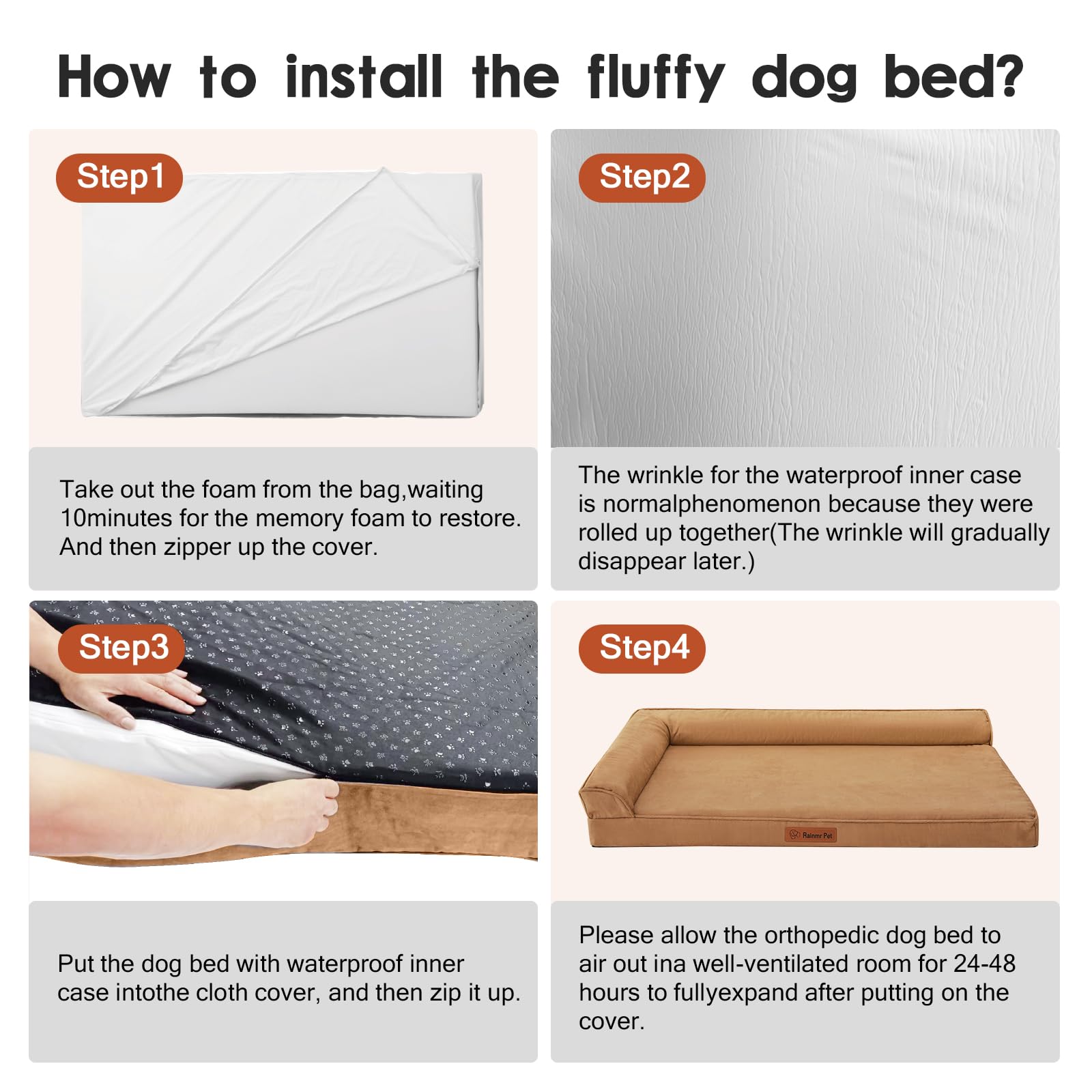 Rainmr orthopedic dog bed 36x27x6 inches for large dogs