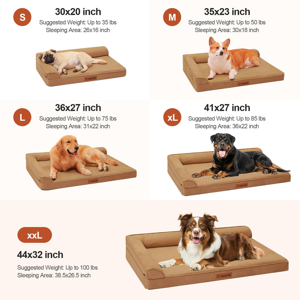 Rainmr orthopedic dog bed khaki microsuede cover for soft, stylish comfort