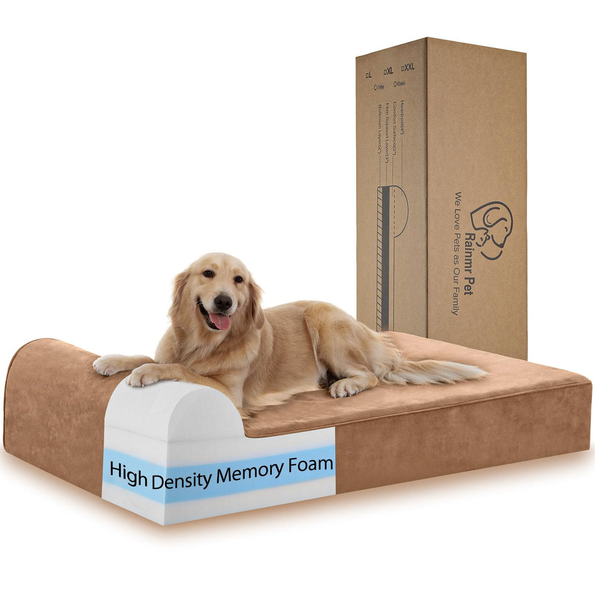 Rainmr orthopedic dog bed large front view highlights ample space for big breeds