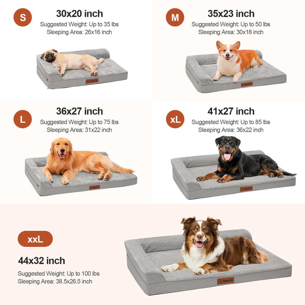 Rainmr orthopedic dog bed non-slip bottom shown on wood floor, enhances stability