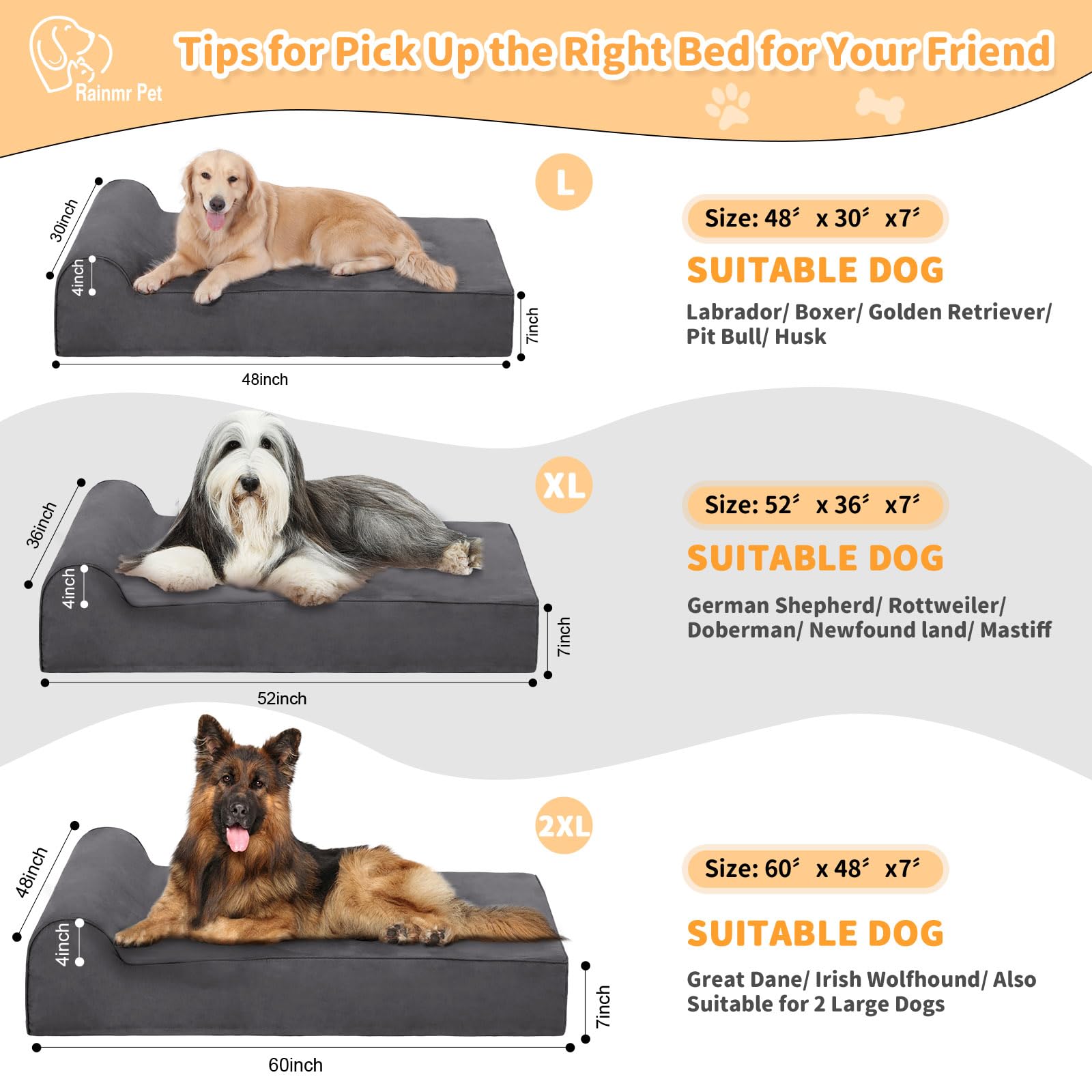 Rainmr Orthopedic Dog Bed removable cover is easy to wash for a tidy home