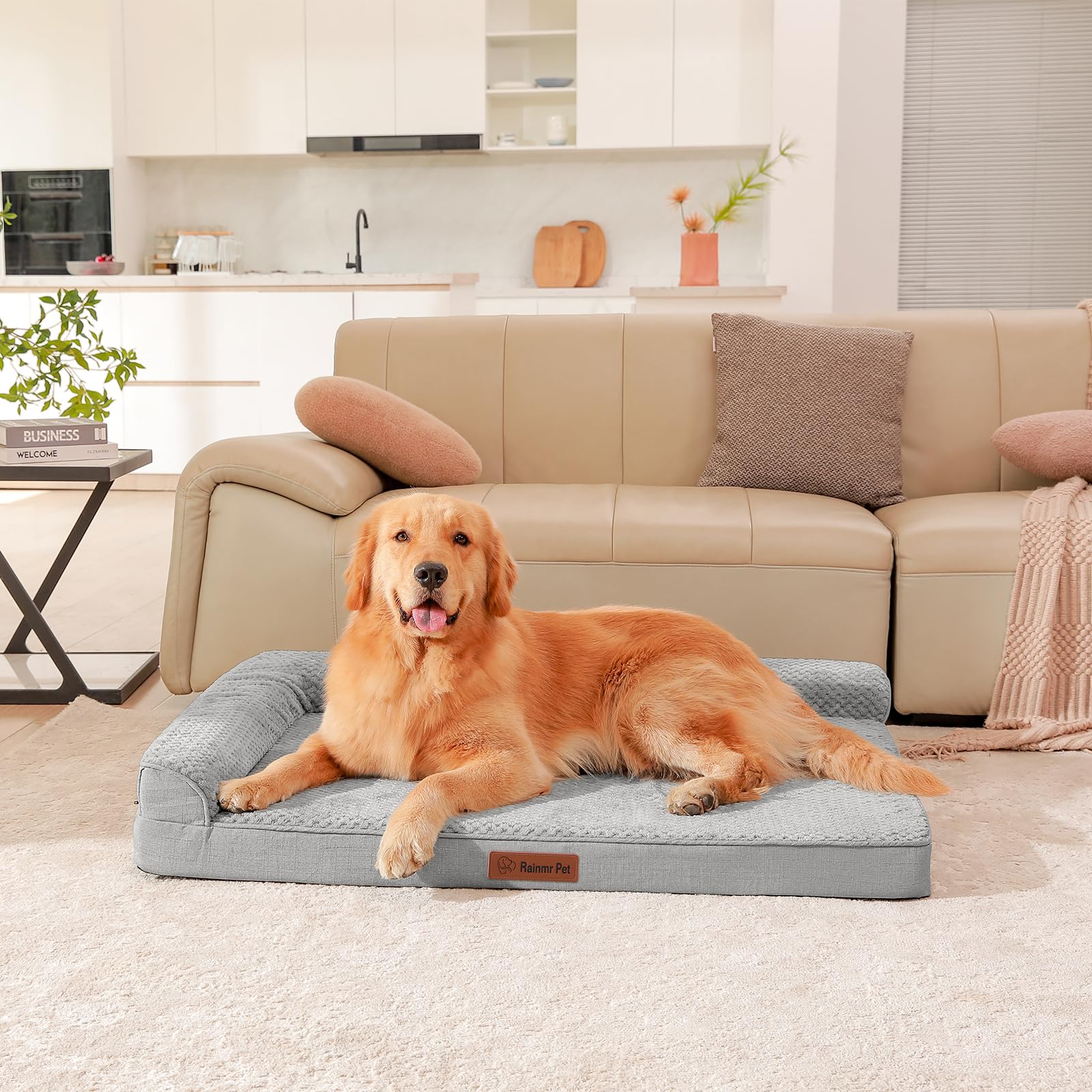 Rainmr orthopedic dog bed waterproof-cover interior visible, protects foam from spills