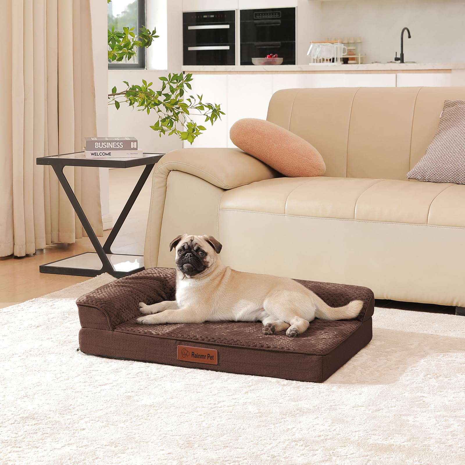 Rainmr orthopedic dog bed waterproof lining inside highlights spill protection