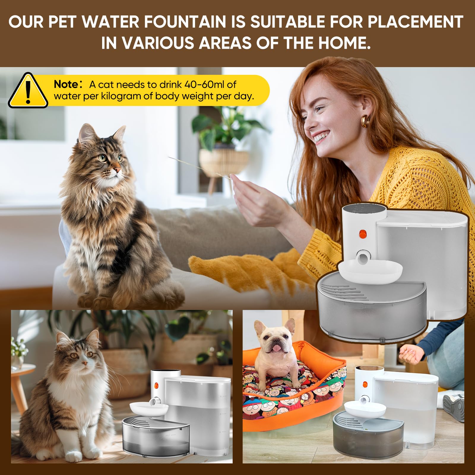 RAINPOT spacious-cat-dog dispenser highlights 3L capacity for larger households.