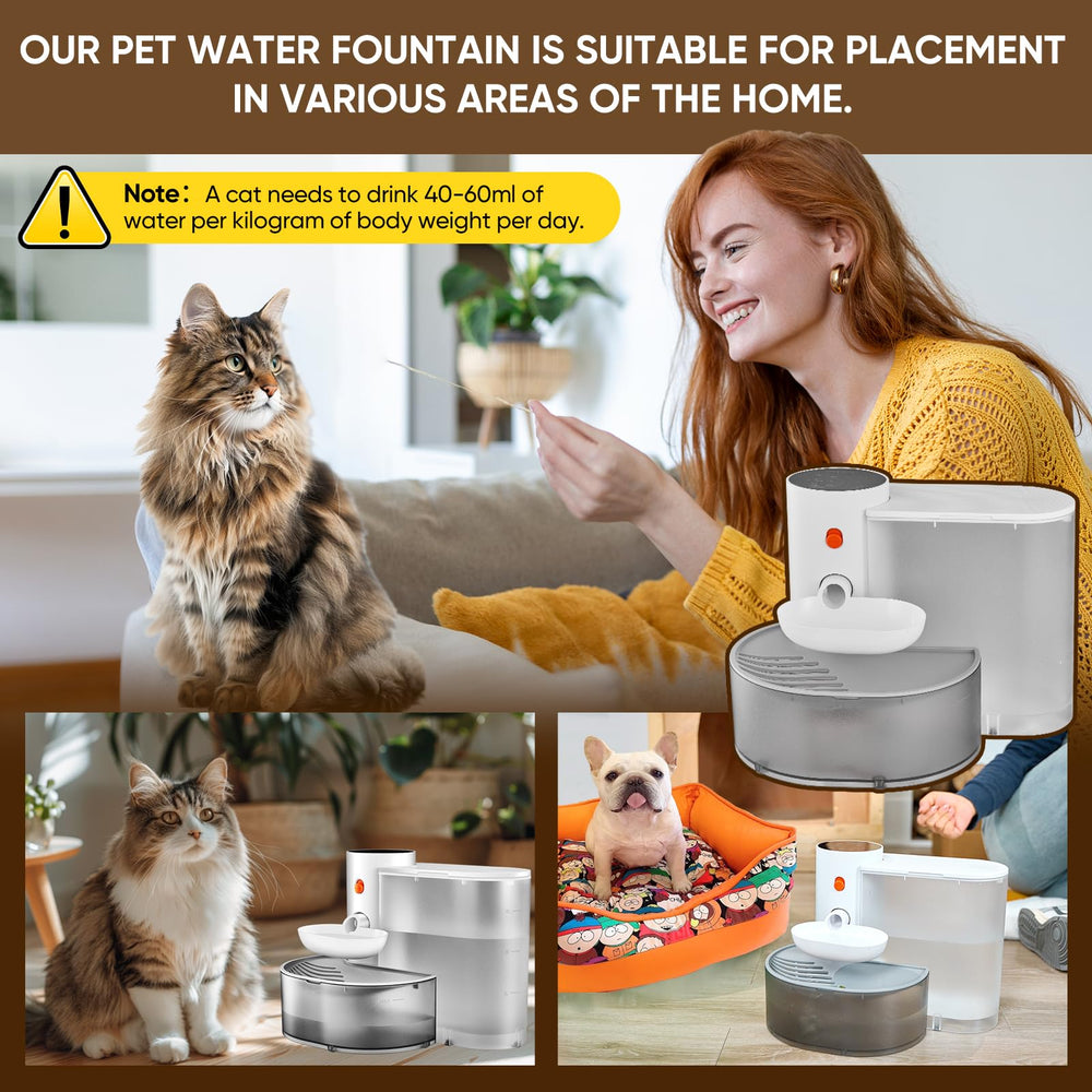 RAINPOT spacious-cat-dog dispenser highlights 3L capacity for larger households.