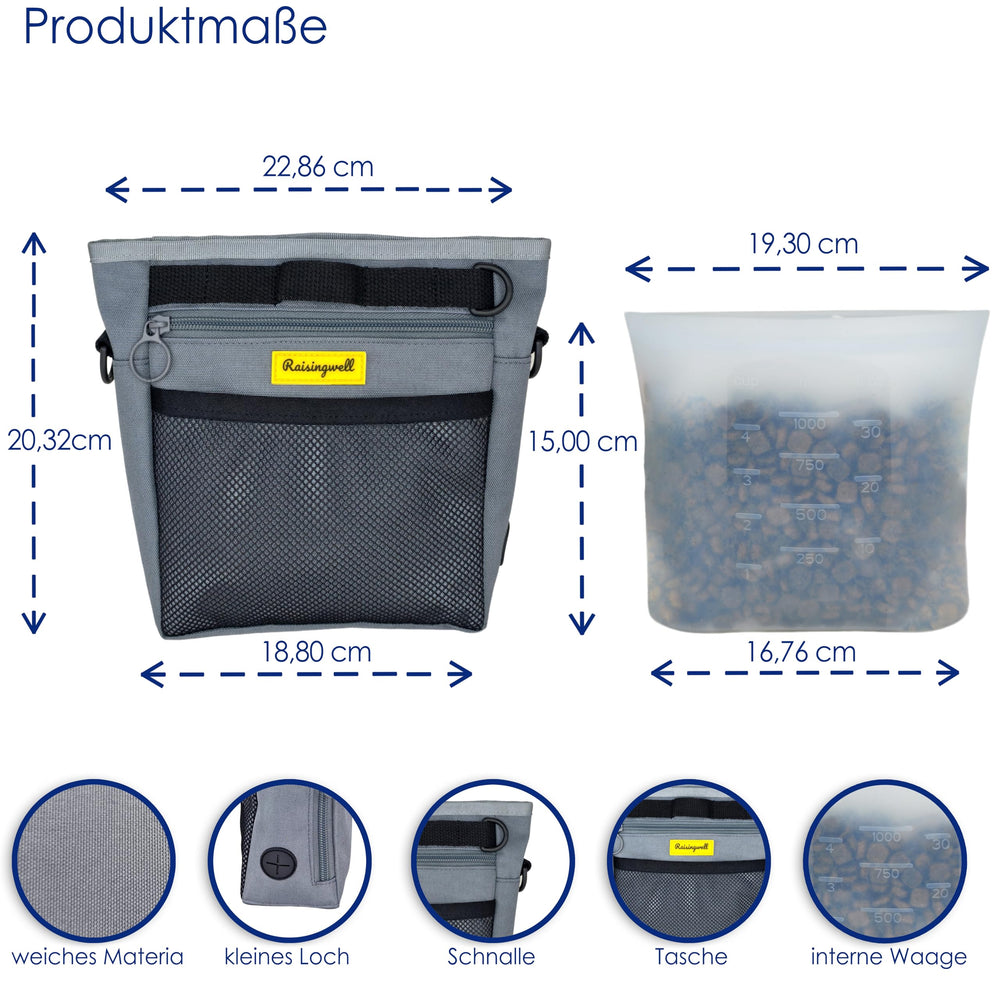 Raisingwell 4-cup silicone bag gray preserves freshness for training sessions