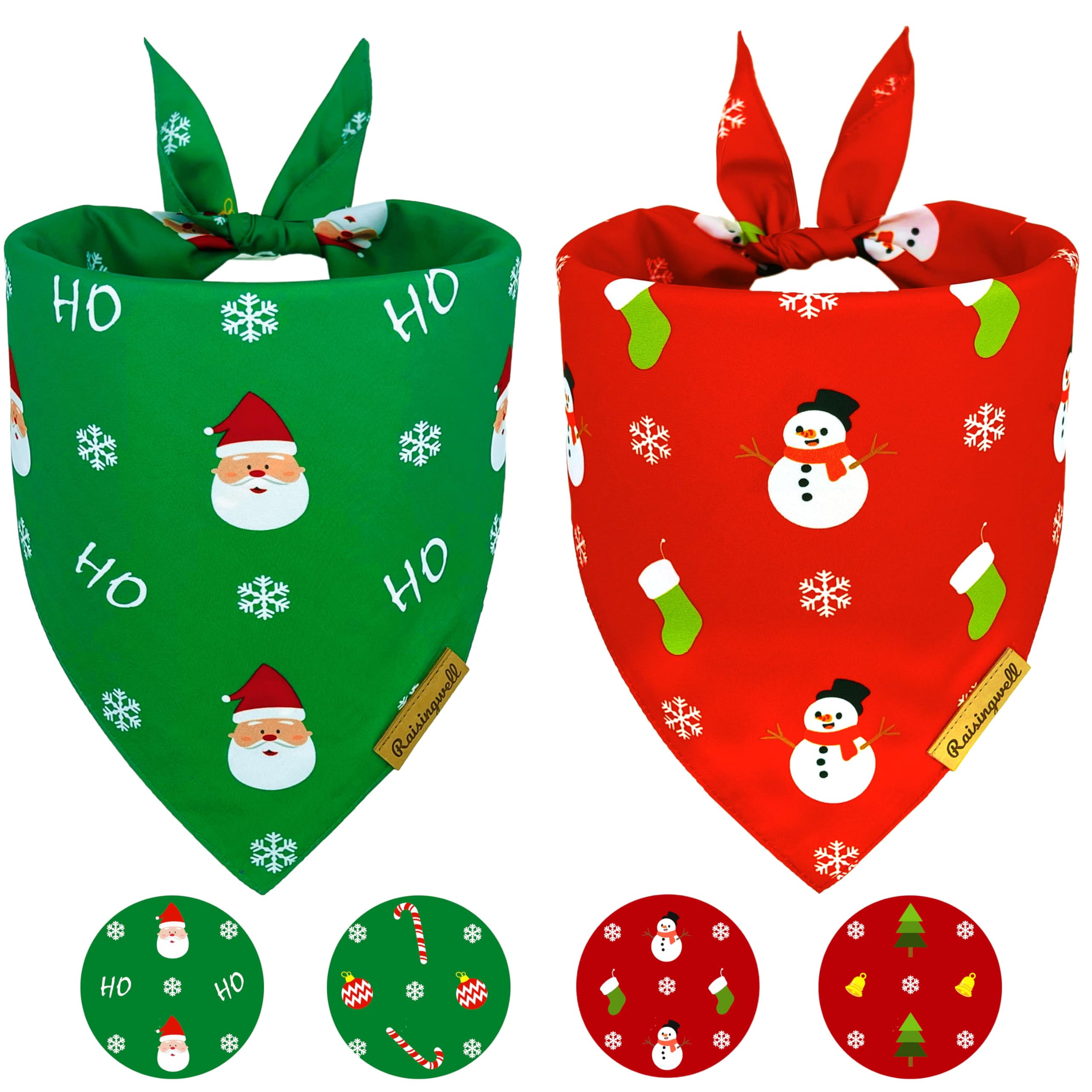 Raisingwell Christmas dog bandanas snowman pattern for festive holiday photos.