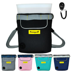 Raisingwell dog treat pouch front view in black for easy dispensing on walks