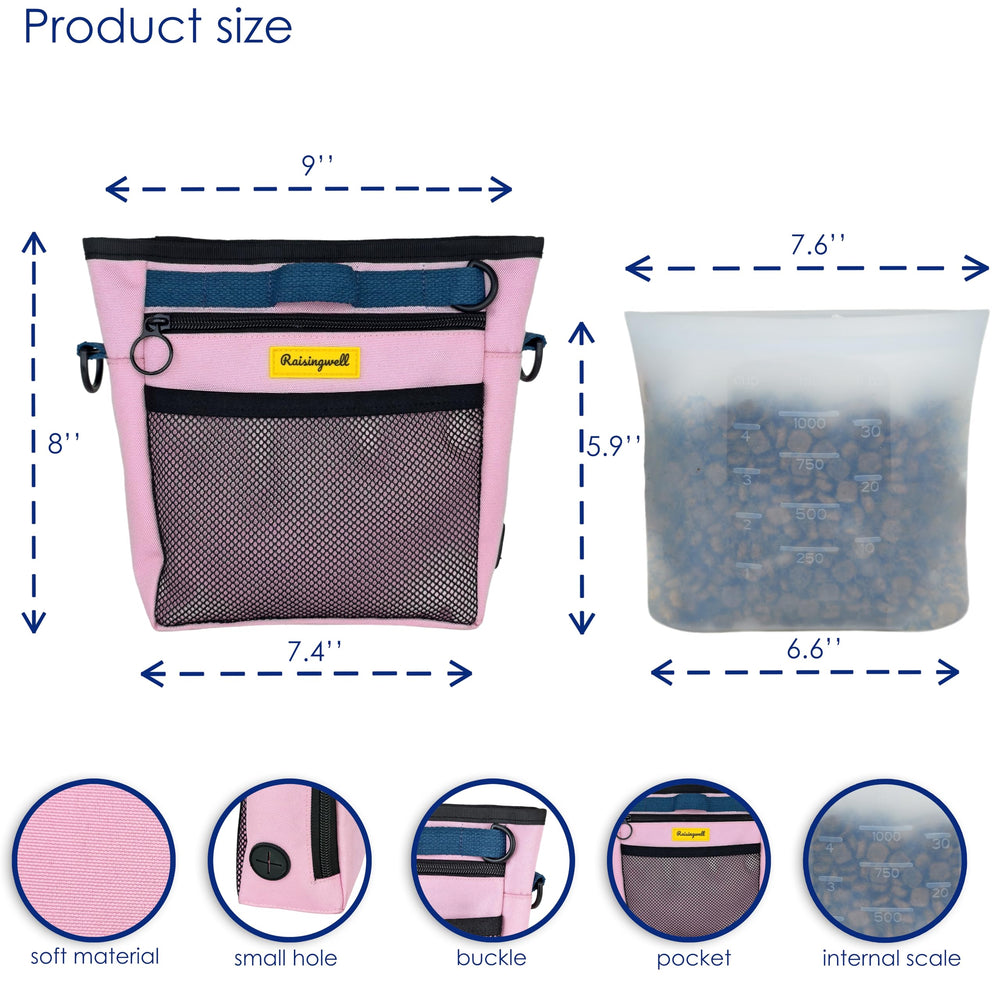 Raisingwell dog treat pouch front pocket fits phones for quick access.