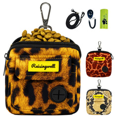Raisingwell dog treat pouch leopard-strap enables quick leash-access to treats.