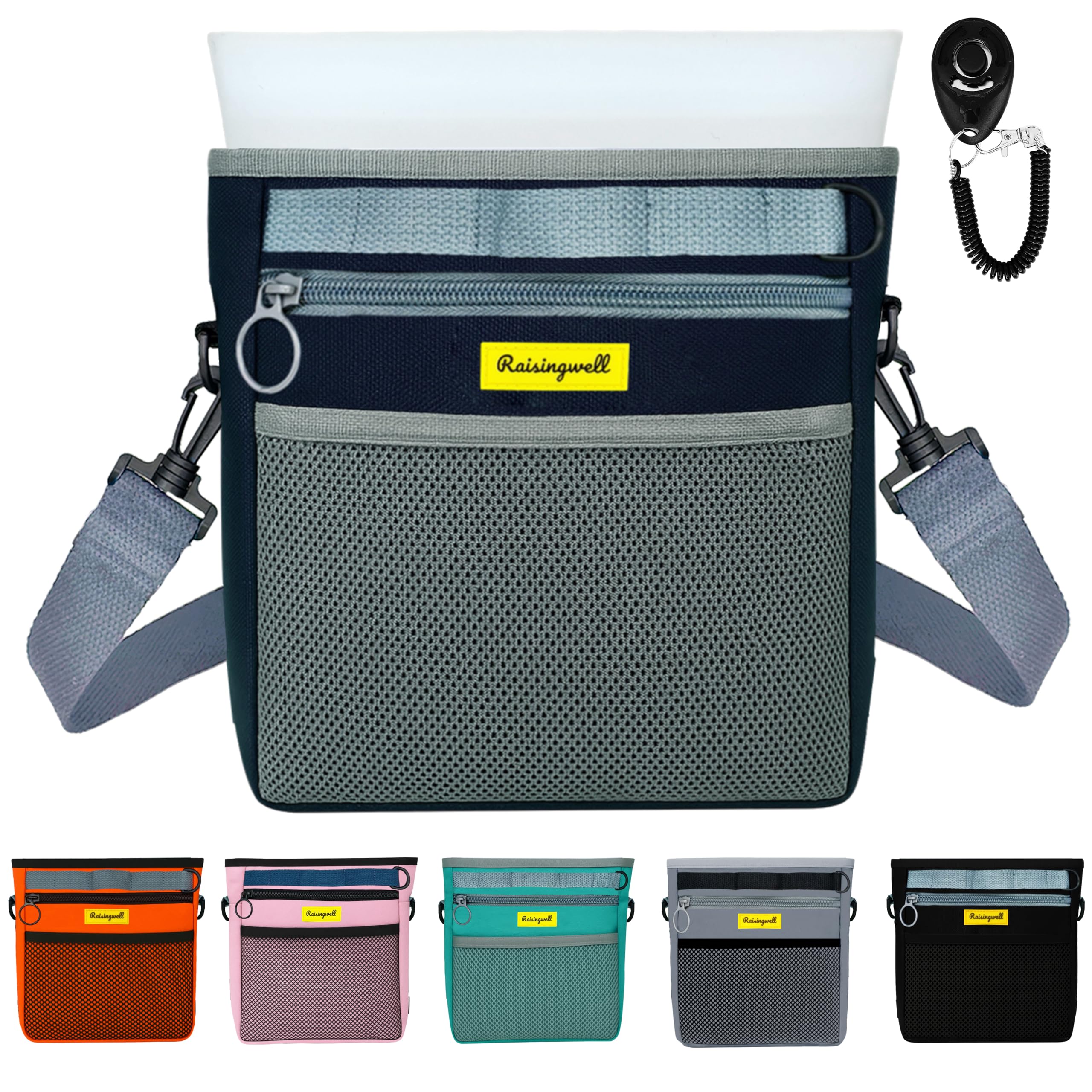 Raisingwell dog treat pouch with magnetic closure keeps treats secure during walks.