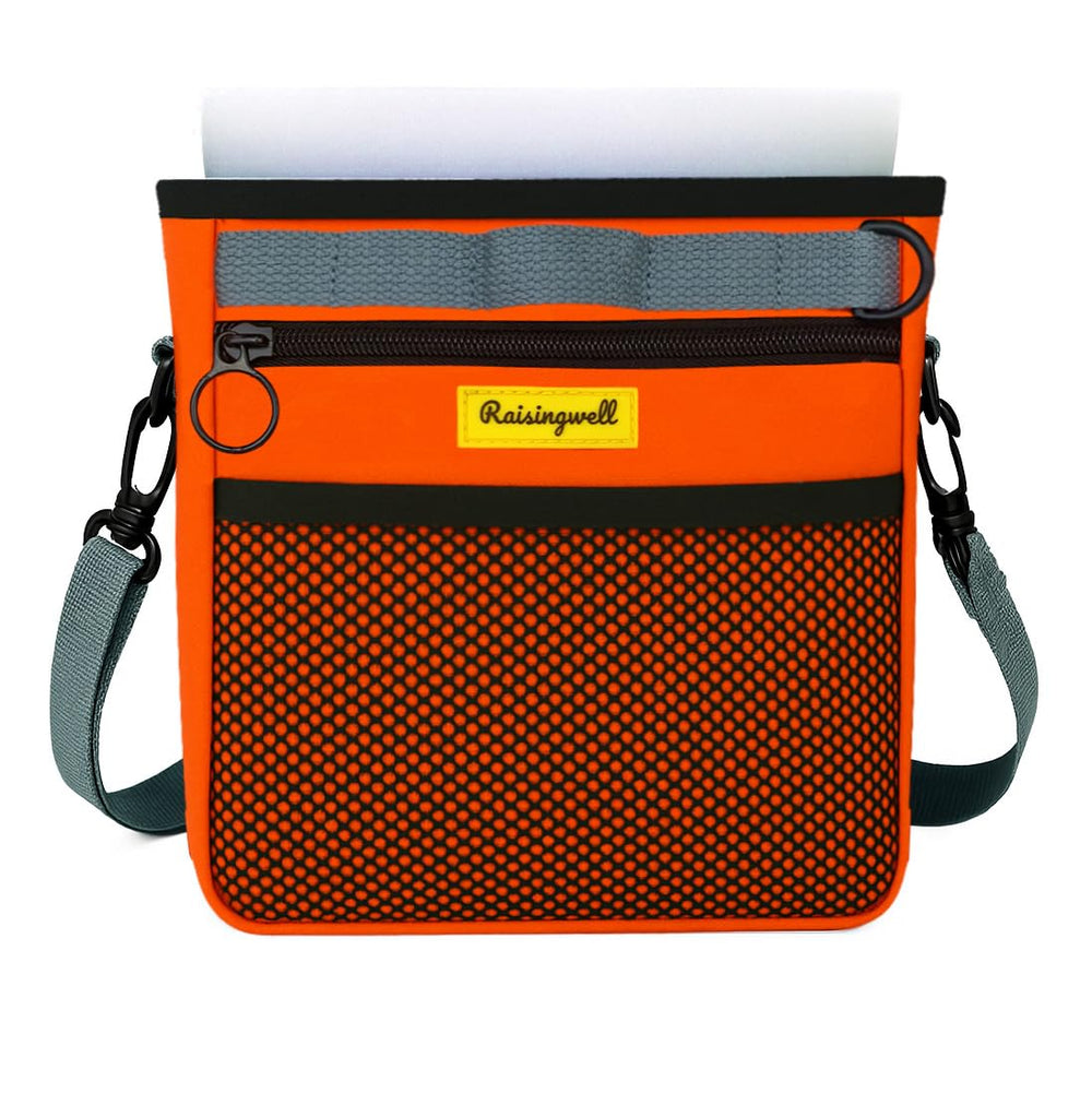 Raisingwell dog treat pouch with magnetic closure front pocket for quick access.