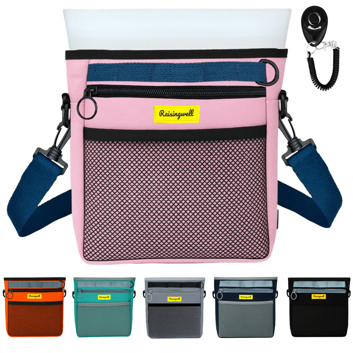 Raisingwell dog treat pouch with magnetic closure keeps treats secure on walks.