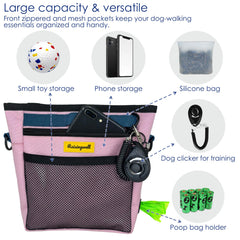 Raisingwell dog treat pouch includes a training clicker for on-the-go training.