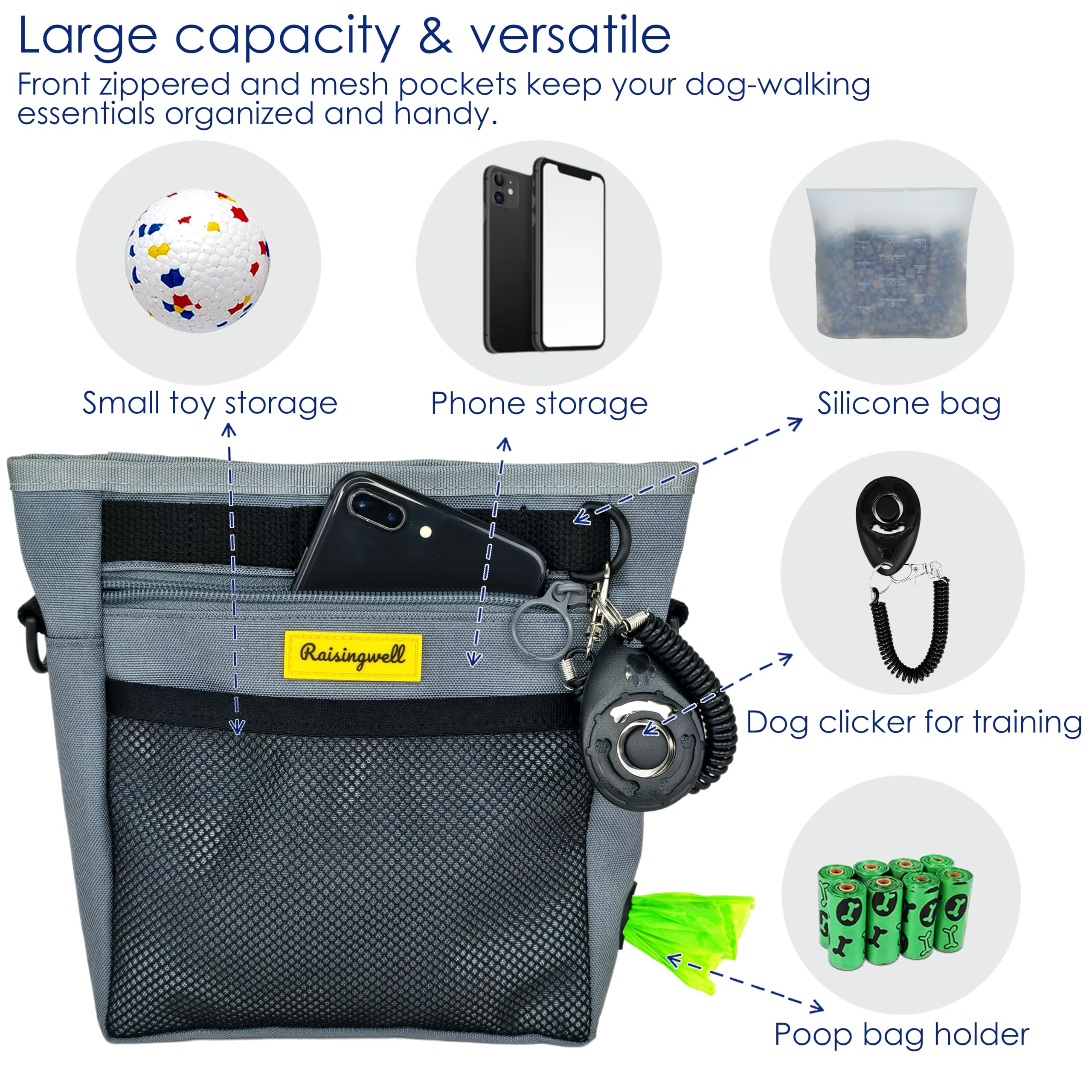 Raisingwell poop bag access gray keeps waste bags within reach during outings