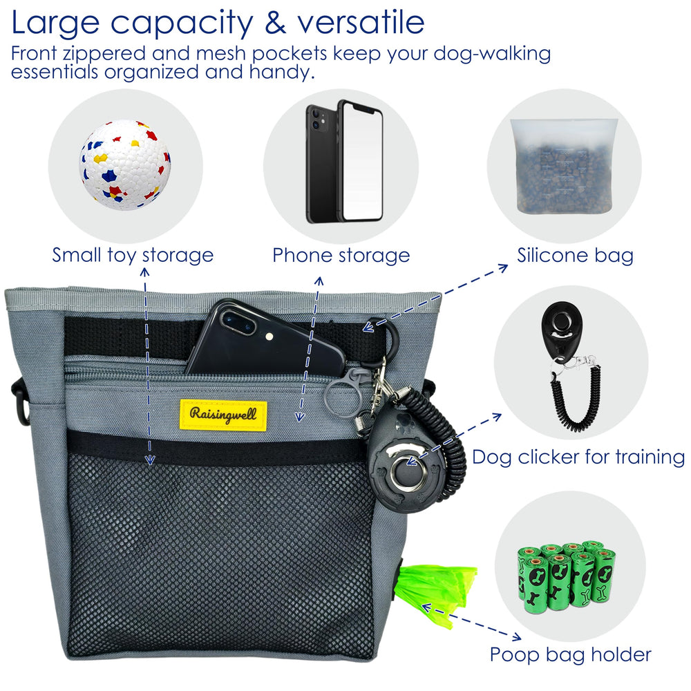Raisingwell poop bag access gray keeps waste bags within reach during outings