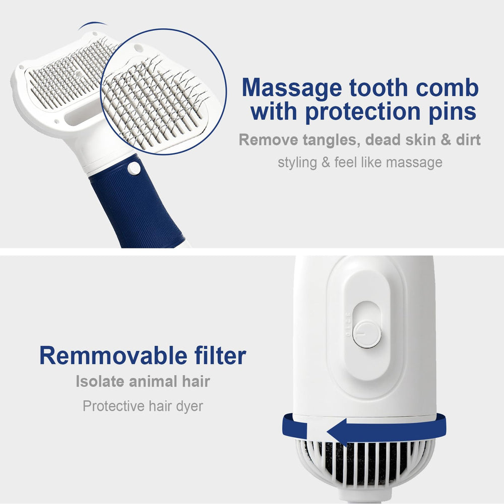 RAIWAV 3-in-1 dog hair dryer controls illustrate adjustable temperature for gentle styling