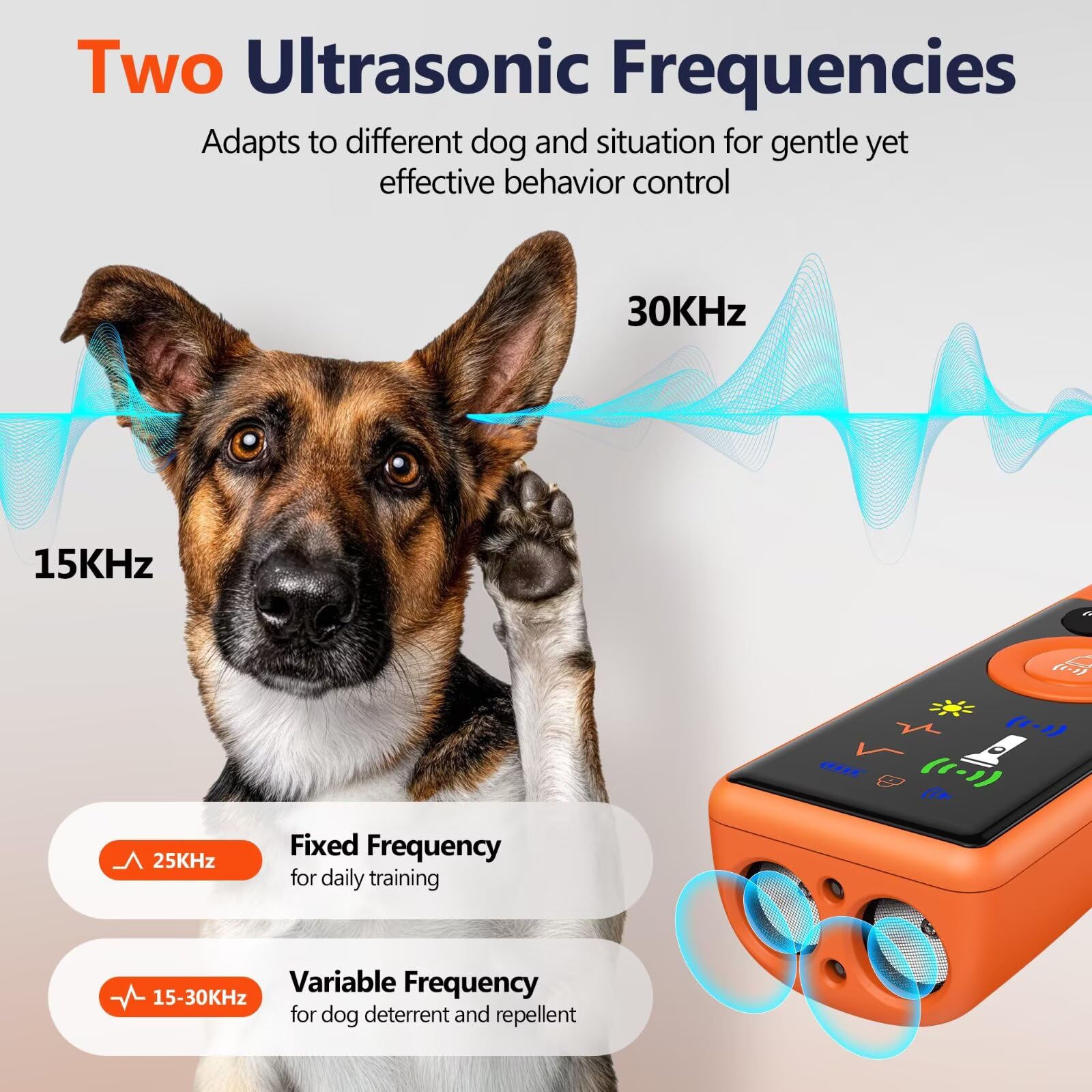 RALYUNI ultrasonic dog bark deterrent dual LED lights aid night safety