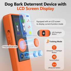 RALYUNI Ultrasonic Bark Deterrent LCD display shows mode and battery for quick adjustments