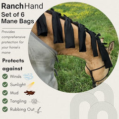 Ranch Hand Mane Bags show a durable Lycra-Nylon blend for flexible fit.