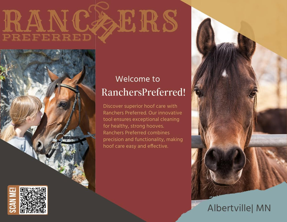 Ranchers Preferred HoofWand horse-grooming-tool keeps hooves tidy after work in the field.
