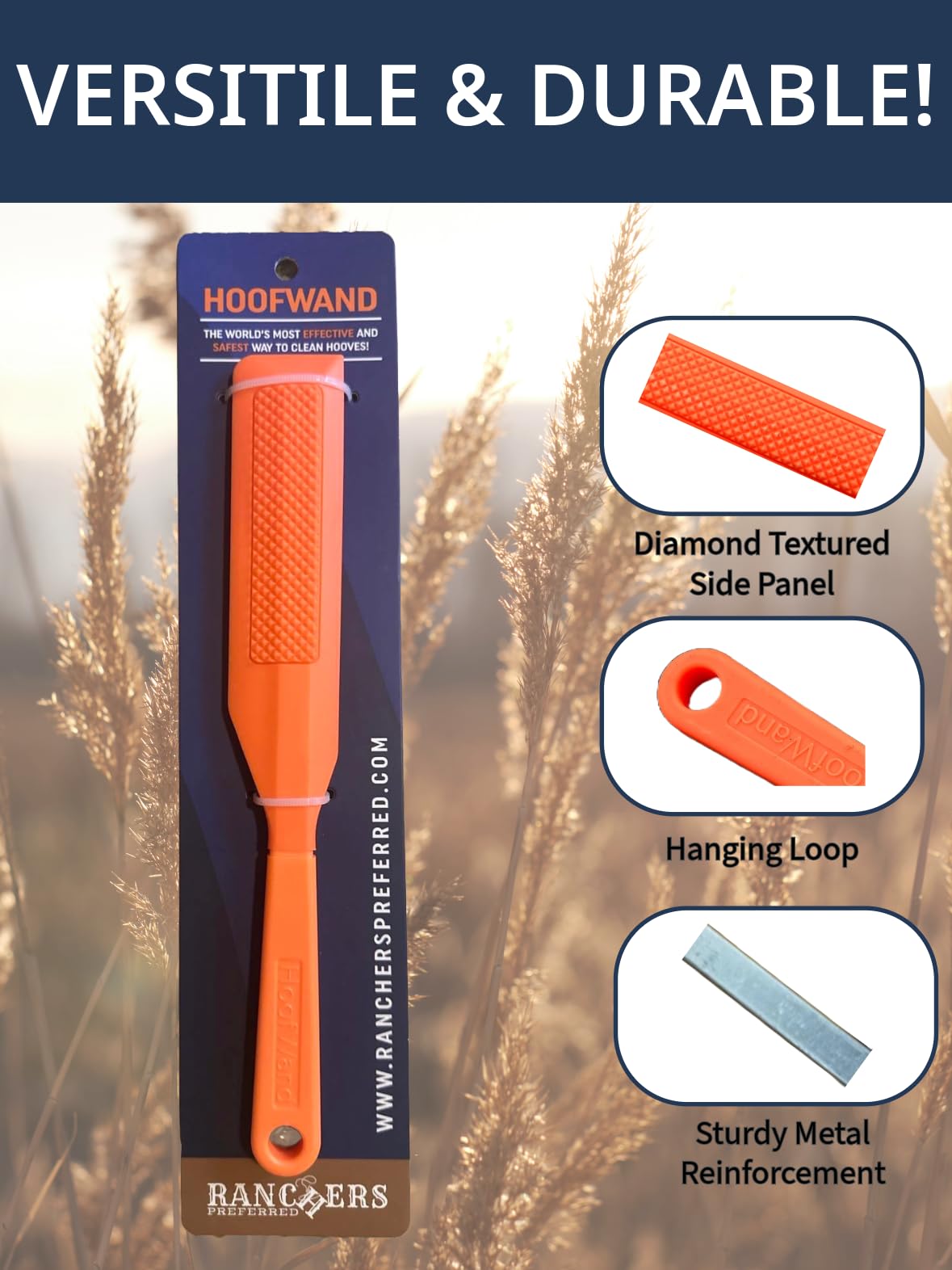 Ranchers Preferred HoofWand mud-removal cleans mud efficiently while protecting hoof surfaces.