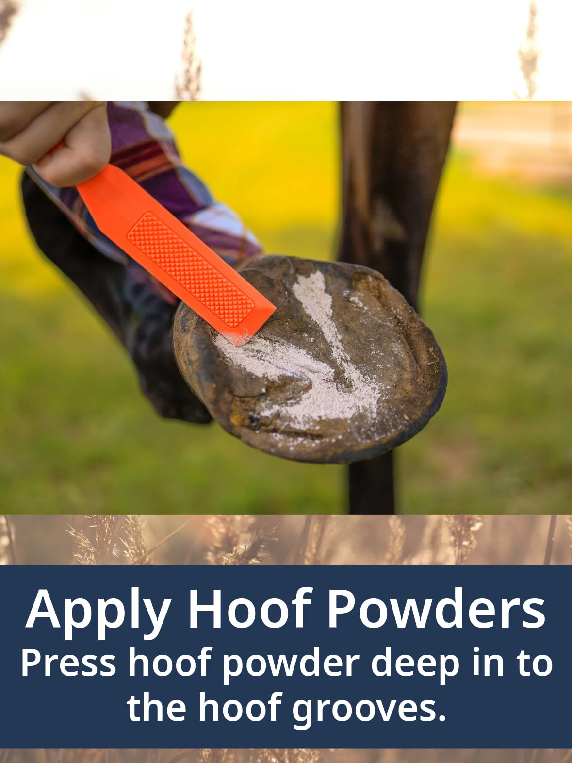 Ranchers Preferred HoofWand pastern-cleaning eases dirt on pasterns after rides.
