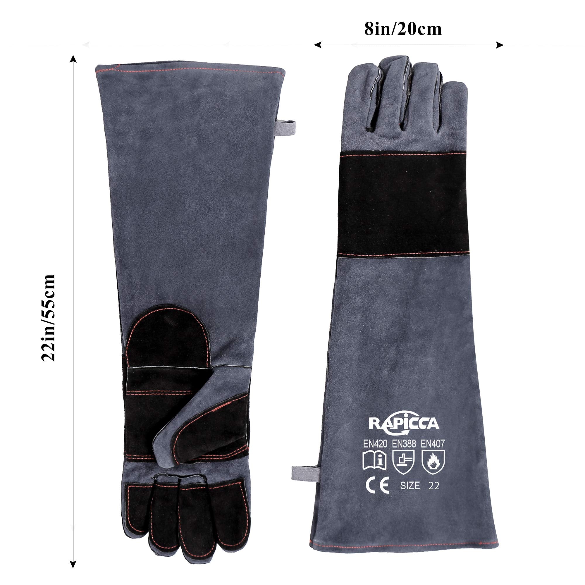 RAPICCA double-leather finger palms close-up emphasizes bite and puncture resistance.