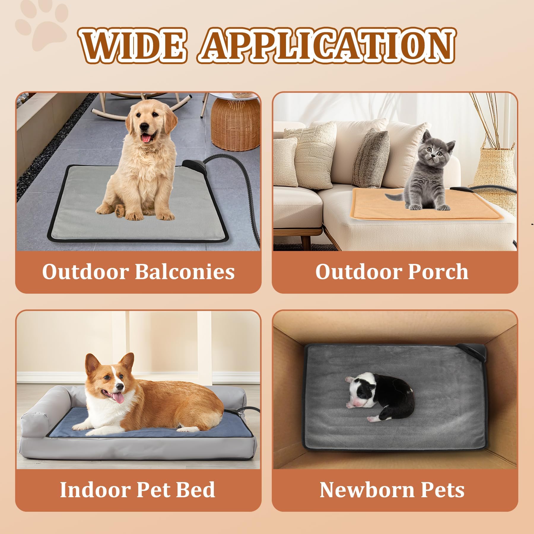 Rasfalo heating pad two sizes 17x17 and 27x15 fit various pets.