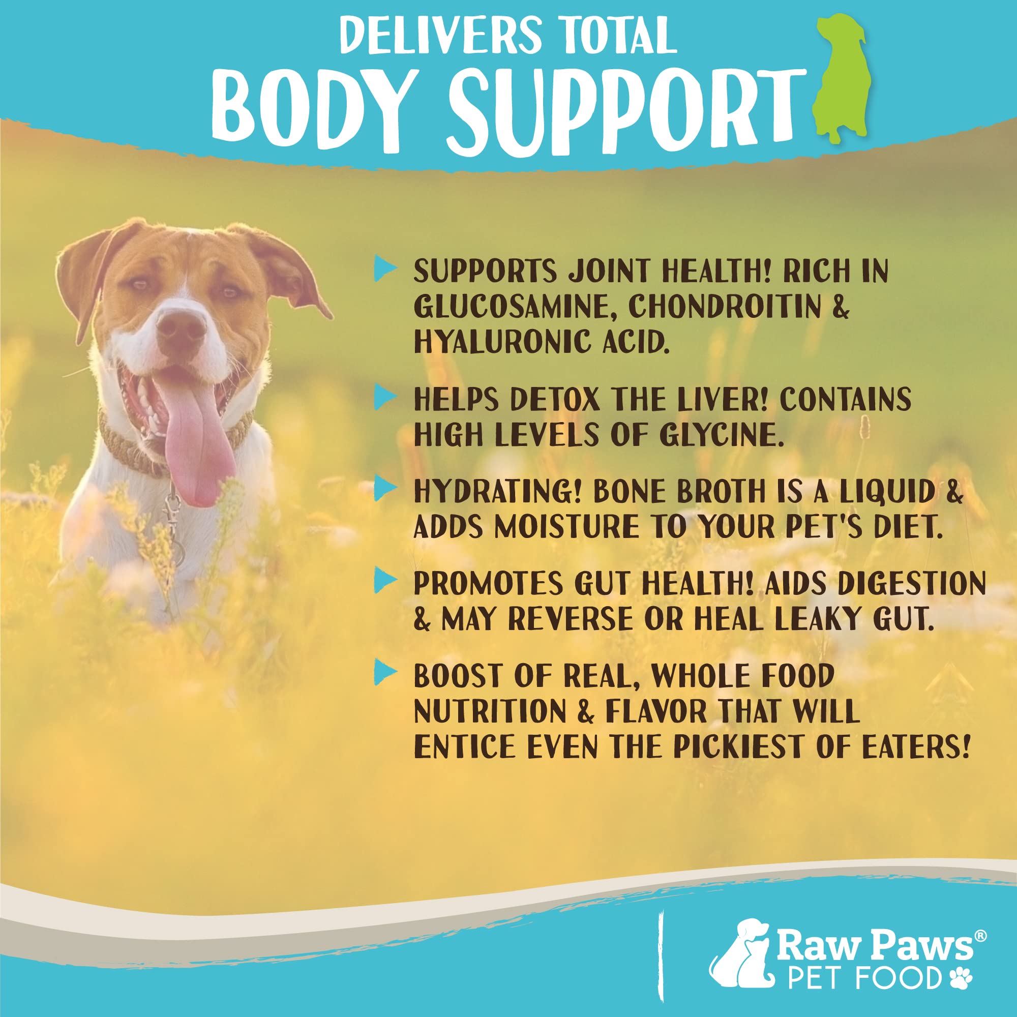 Raw Paws bone broth powder Made in USA label signals quality