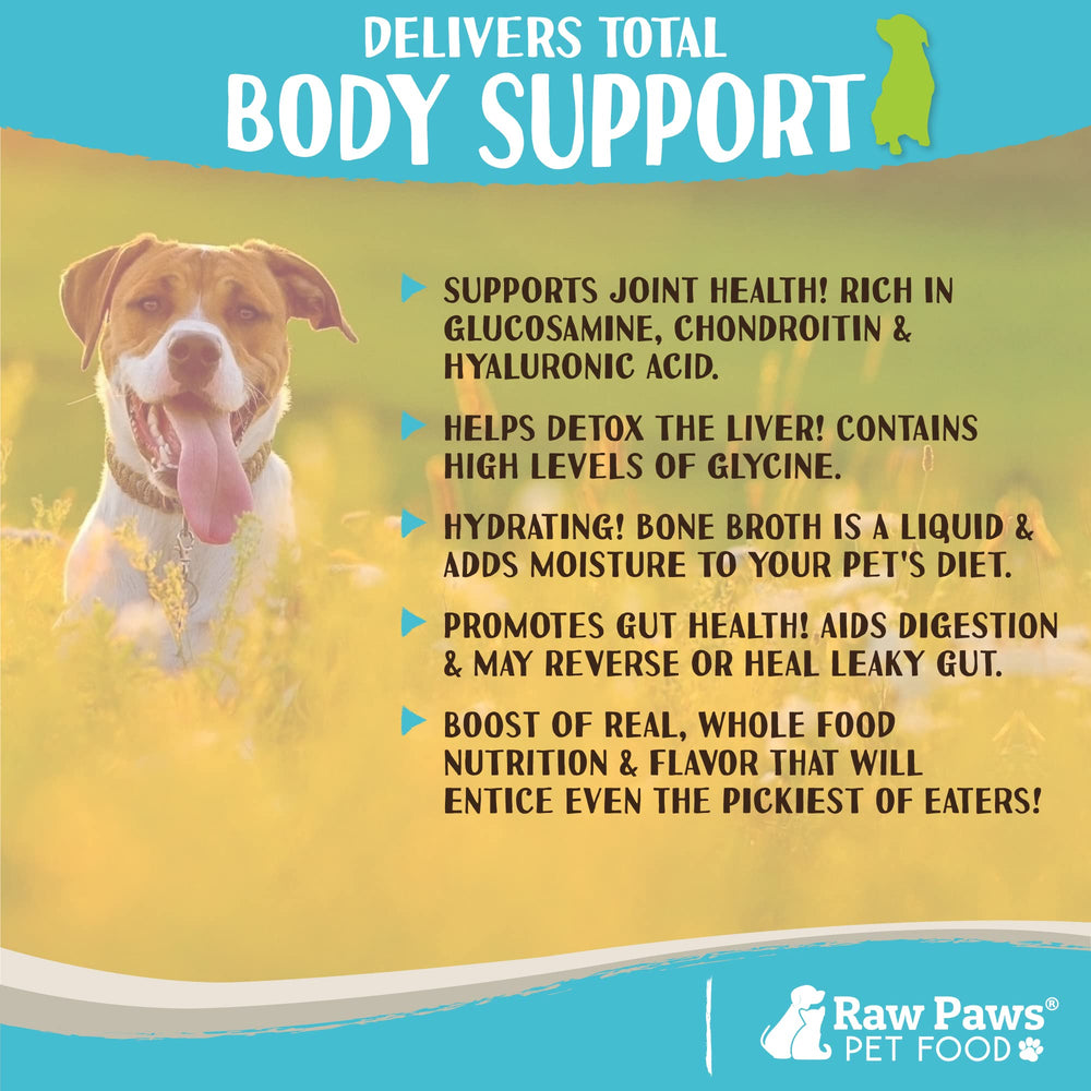Raw Paws bone broth powder Made in USA label signals quality