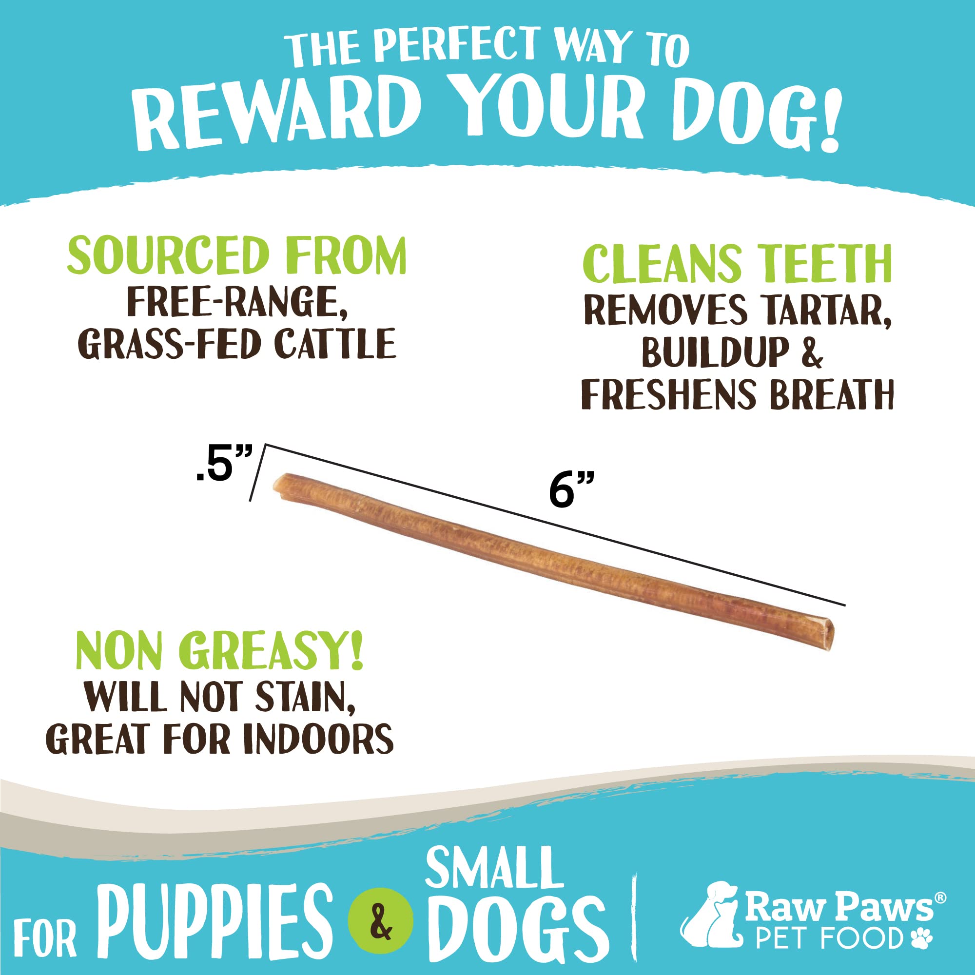 Raw Paws free-range pizzle sticks from cattle origin emphasizes natural sourcing and digestible chewing.