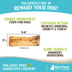 Raw Paws grass-fed beef marrow chew close-up highlights natural sourcing.
