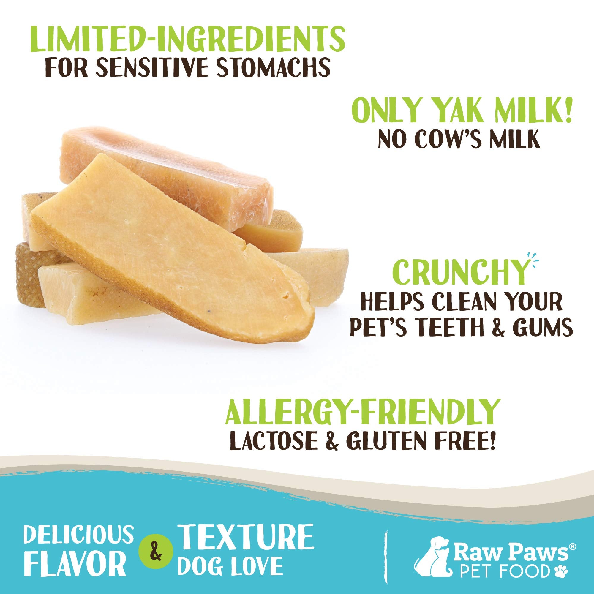 Raw Paws Himalayan Yak Chews closeup texture showcases hard, durable chew for canine dental play.