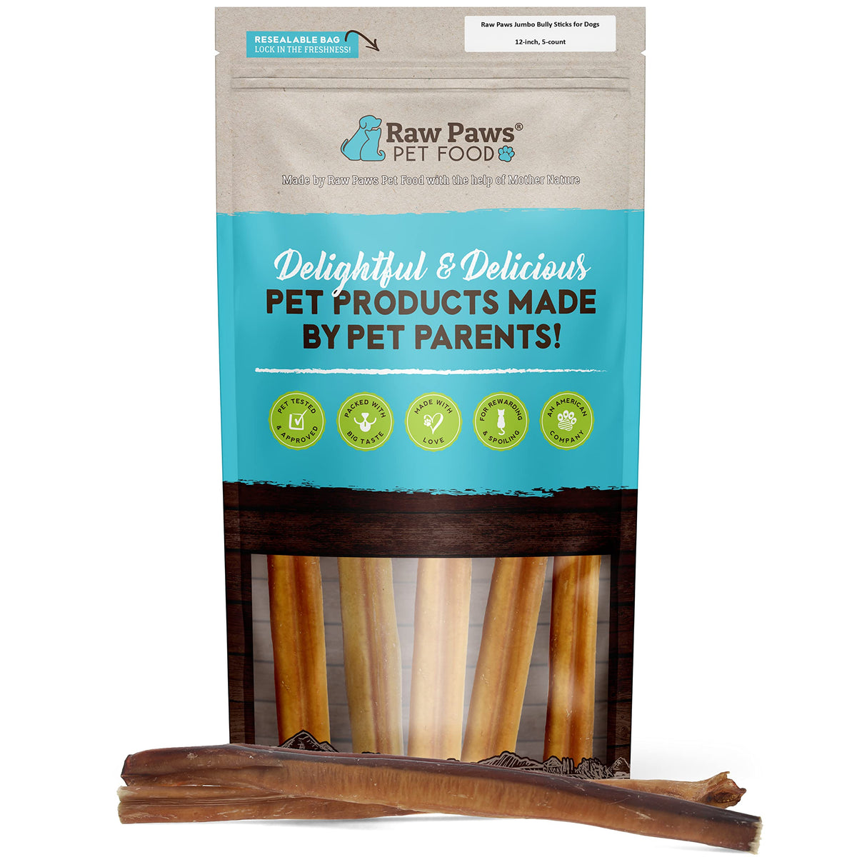 Raw Paws jumbo bully sticks 12-inch pack provides a long-lasting chew for large breeds