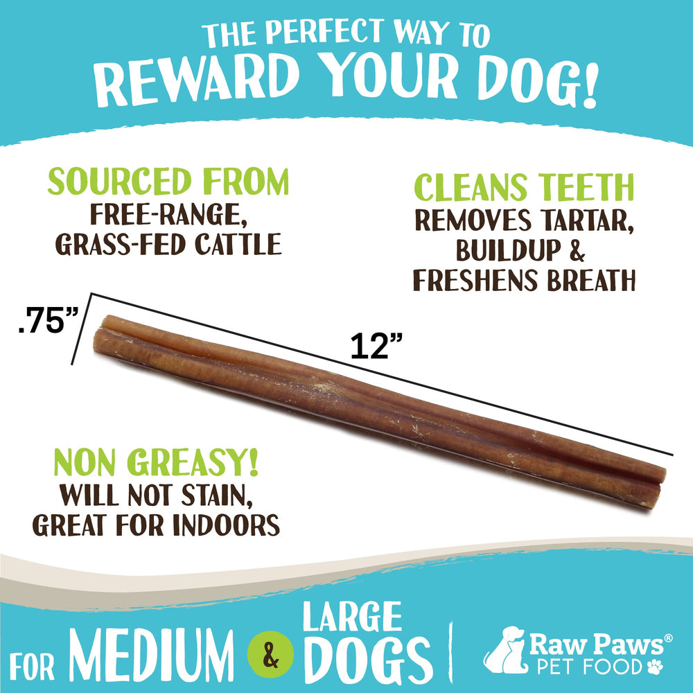 Raw Paws jumbo bully sticks sourced from free-range cows with no added hormones