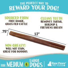 Raw Paws jumbo bully sticks sourced from free-range cows with no added hormones