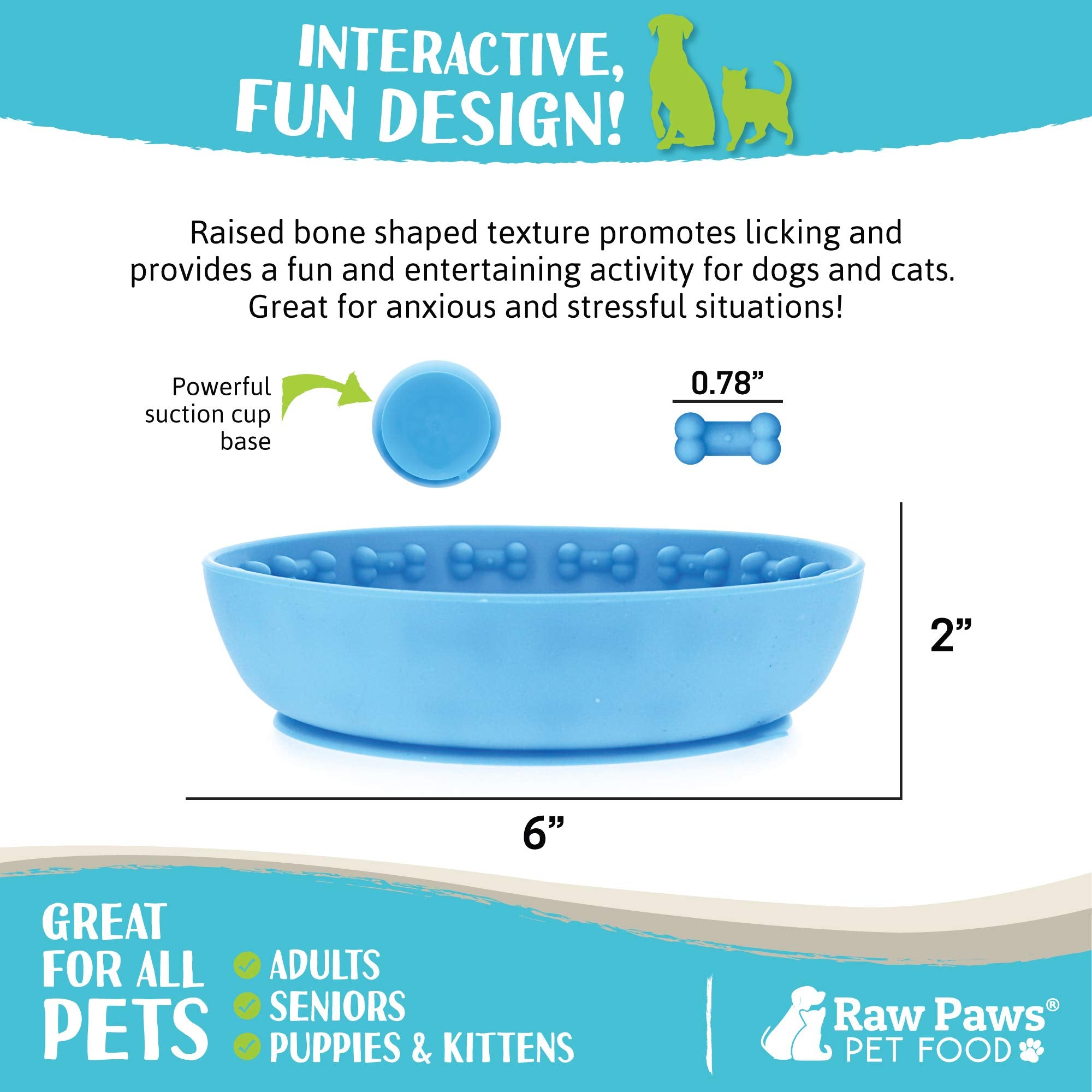 Raw Paws Licking Mat Bowl slow-feeder action helps pets eat calmly.