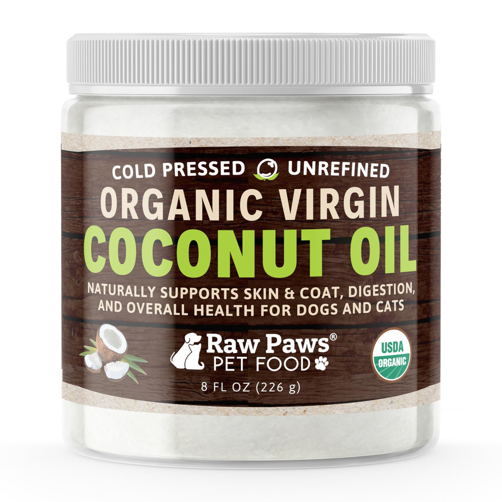 Raw Paws organic coconut oil 8oz bottle for dogs and cats – skin and coat support