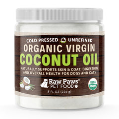 Raw Paws organic coconut oil 8oz bottle for dogs and cats – skin and coat support