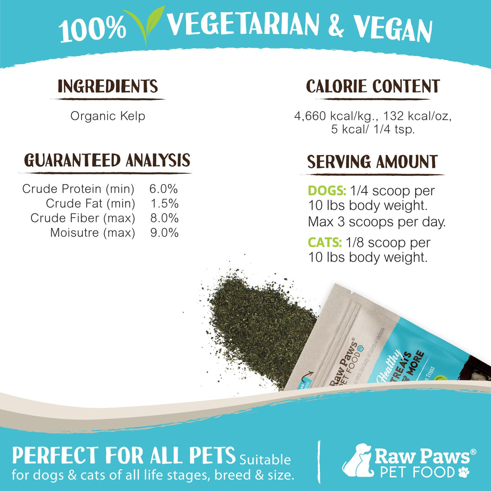 Measuring spoon with Raw Paws kelp powder for easy pet dosing