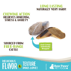 Raw Paws peanut butter filled hooves closeup emphasizes natural filling and appetizing scent.