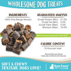 Raw Paws venison jerky training pieces for quick, motivating training rewards.