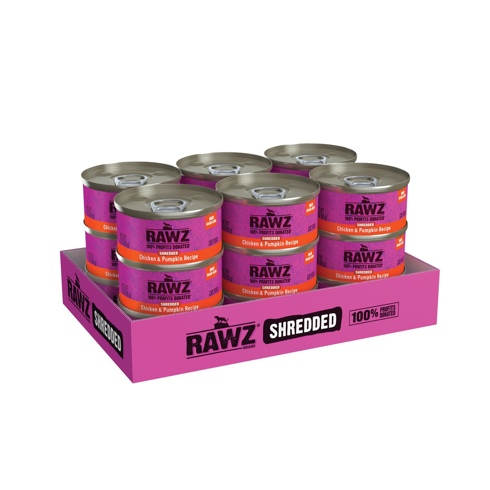Rawz 3oz can close-up highlighting 18-count case and convenient bulk feeding