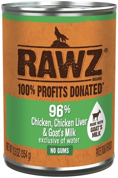 Rawz 96% meat dog wet food can in chicken flavor, protein-rich meal option